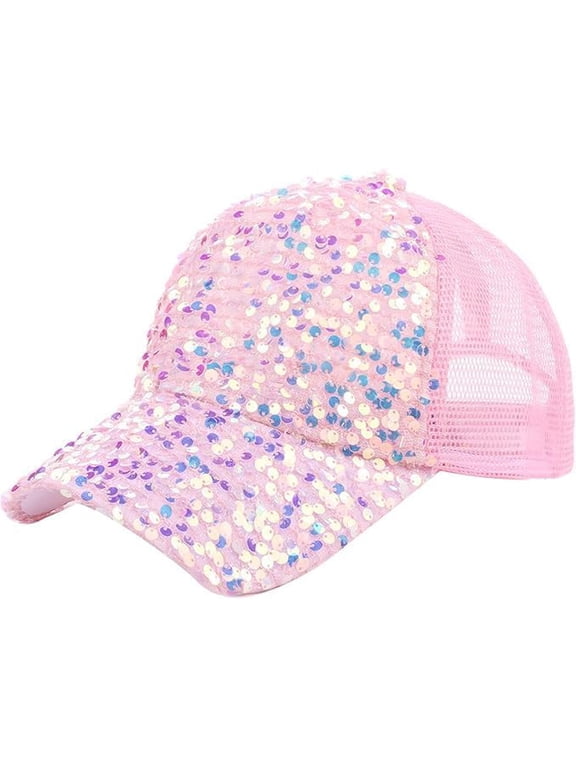 Glitter Sequin Baseball Cap Hat Shiny Bling Hat for Women Men Sparkle Velcro Ponycap Adjustable Outdoor