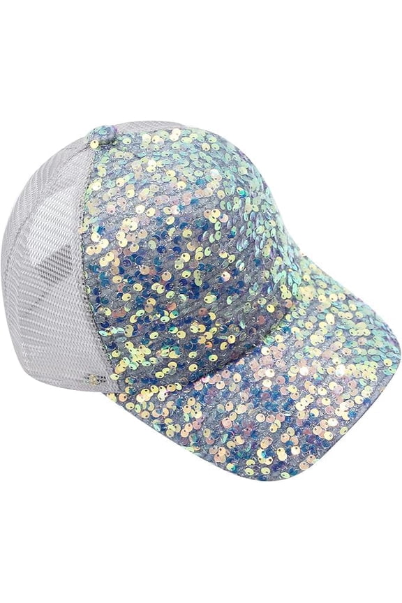 Glitter Sequin Baseball Cap Hat Shiny Bling Hat for Women Men Sparkle Velcro Ponycap Adjustable Outdoor