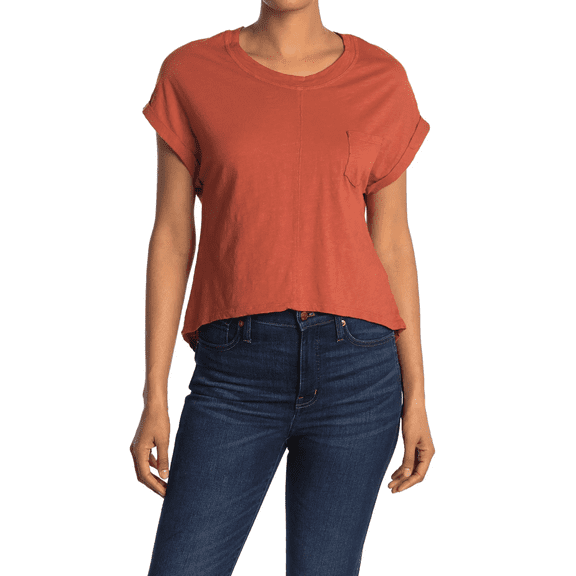 WE MY PEOPLE Women's Shorts Cuffed Sleeve High-Low T-Shirts Top Orange L, NWT