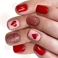 thumbnail image 1 of WE-POLUJ 24Pcs Valentines Day Fake Nail Red Glitters Heart Art Short Square Manicure, 1 of 8