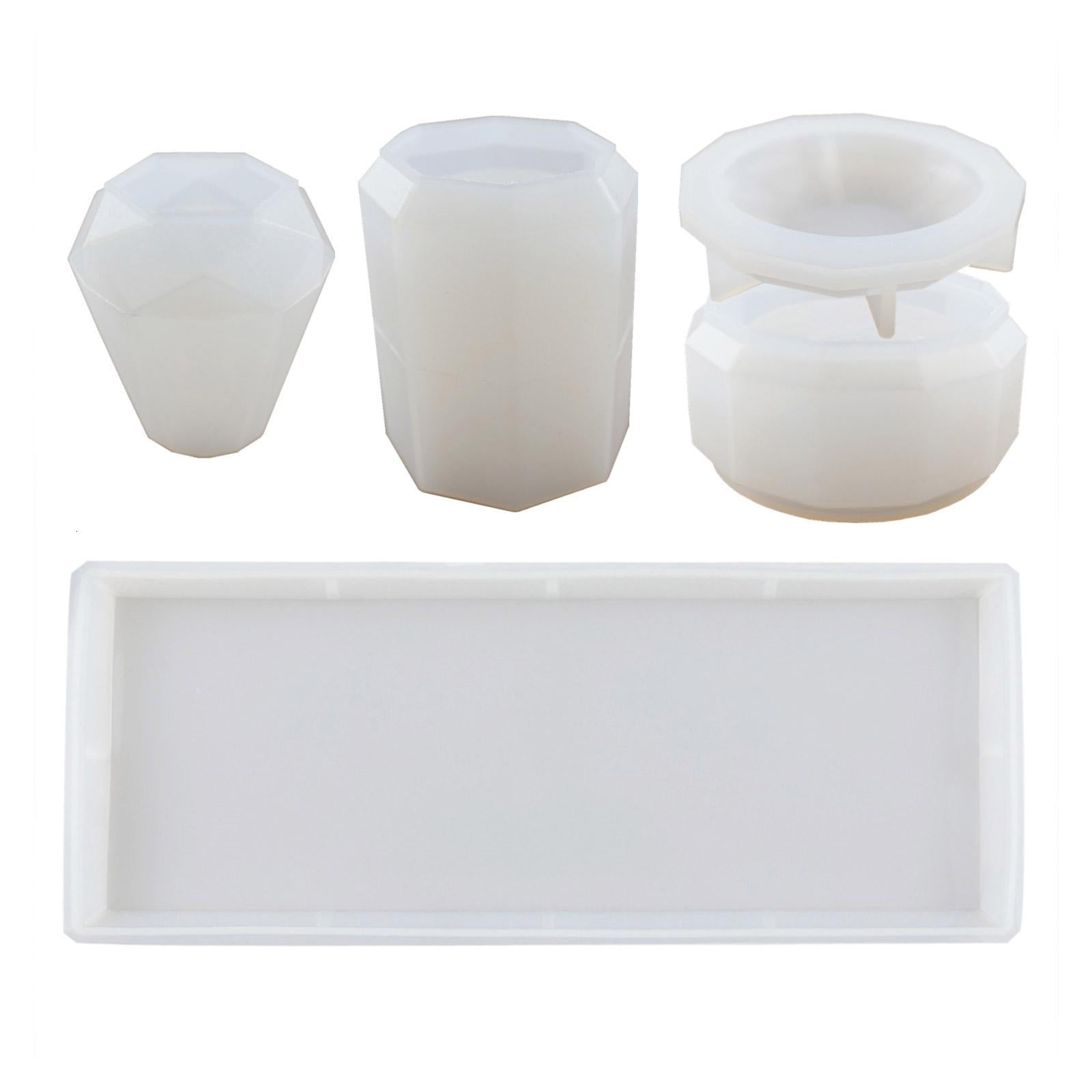 WE-POLUJ 4Pcs Resin Molds for Bathroom Accessories Set Silicone Molds for Resin Casting Toothbrush Holder Cup Diffuser Bottle