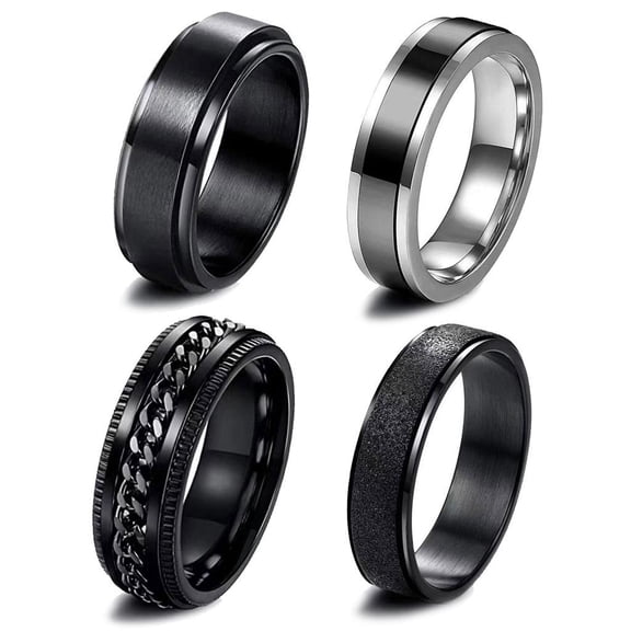 WE-POLUJ 4x Fidget Spinner Rings Exquisite Pattern Beveled Edges Ring Jewelry for Wedding