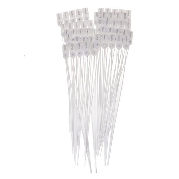 WE-POLUJ 50 Pieces Disposable Plastic Nylon Wire Ties Security Seal Tamper Tags Self-Locking Signage Cable Ties for Shipping