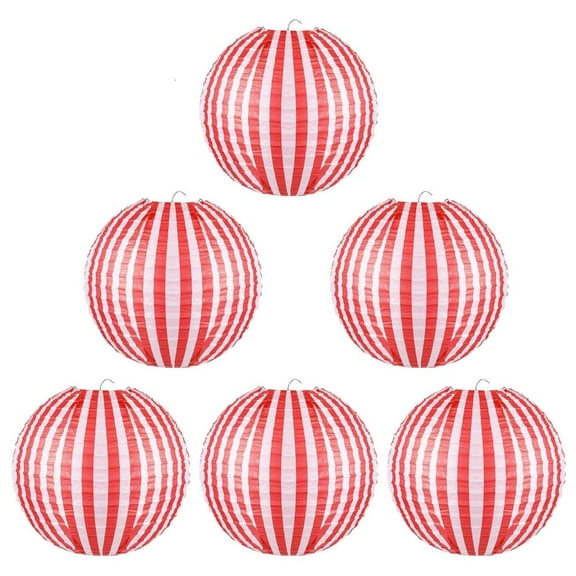 WE-POLUJ 6pcs Red And White Striped Paper Lanterns For Birthday Parties And Weddings Space Saving And Friendly to Environment