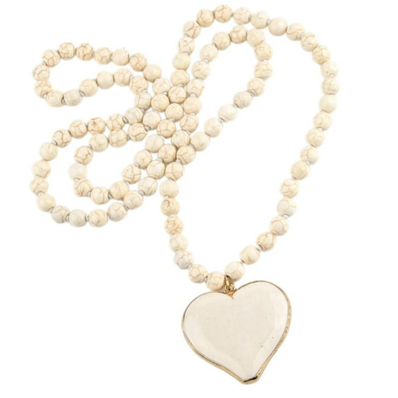 WE-POLUJ Bohemian Style Turquoise Beaded Necklace for Women Large Heart Pendant Choker Vintage Long Sweater Chain Accessories