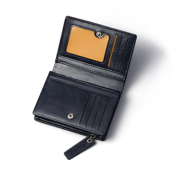 WE-POLUJ Compact Men's Coin Purse Short Wallet PU Blocking Card Holder Zipper Bifold