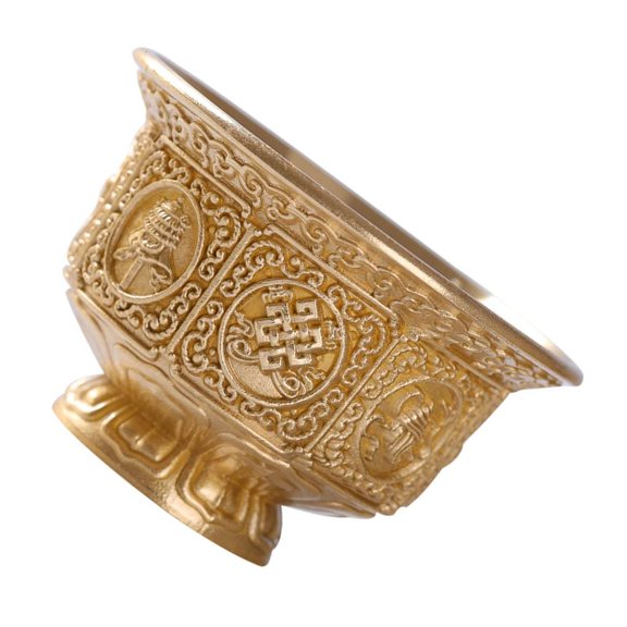 WE-POLUJ Copper Tibetan Eight Auspicious Symbols Offering Bowl Holy Water Cup for Buddhist Ritual Buddhas Home Decoration