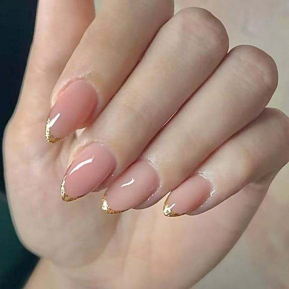 WE-POLUJ Elegant French Manicure Press On Nail 24Pieces Almond Shape Artificial Nail