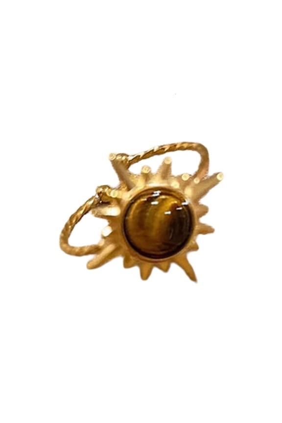 Geometric Ring Adorned with Natural Tigers Eye Gemstones Handcrafted Accessory