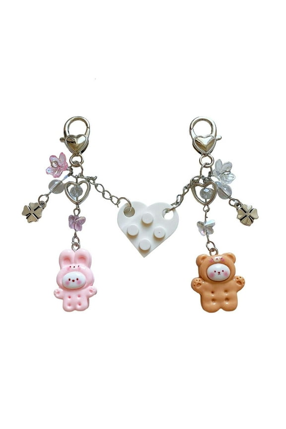Heart Keychain Set For Couples Cute Toy Brick Designs Matching Keychains Jewelry