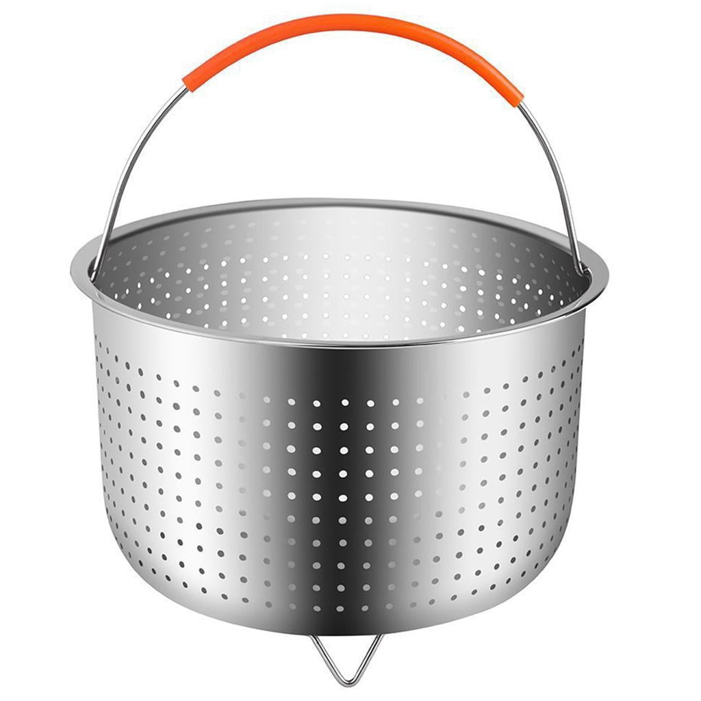 WE-POLUJ Kitchen Stainless Steel Steamer Basket with Silicone Covered Handle for 3/6/8 Quart Pressure Cooker Insert Accessories Vegetable Cleaning Drainer