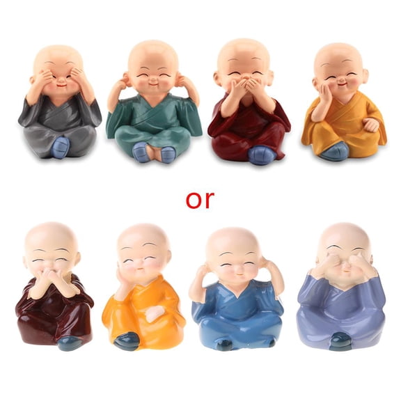 WE-POLUJ Laughing Monks Statue Car Showpiece Figurines Table Desktop Dashboard Statues