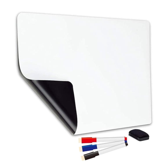 WE-POLUJ Magnetic Whiteboard Set with Erase 3 Markers Self Adhesive Fridge Message Board
