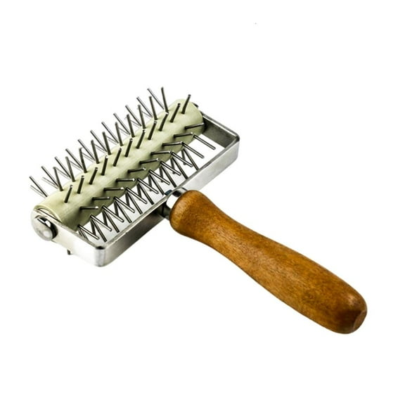 WE-POLUJ Pizza Dough Docking Tool with Spikes Stainless Steel Bread Roller with Ergonomic Wood Handle Kitchen Gadget for Baking