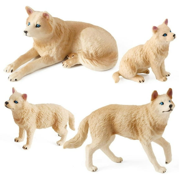 WE-POLUJ Realistic Wolf Figures Set of 4Pcs Jungle Animal Model Figurines Gift for Kids