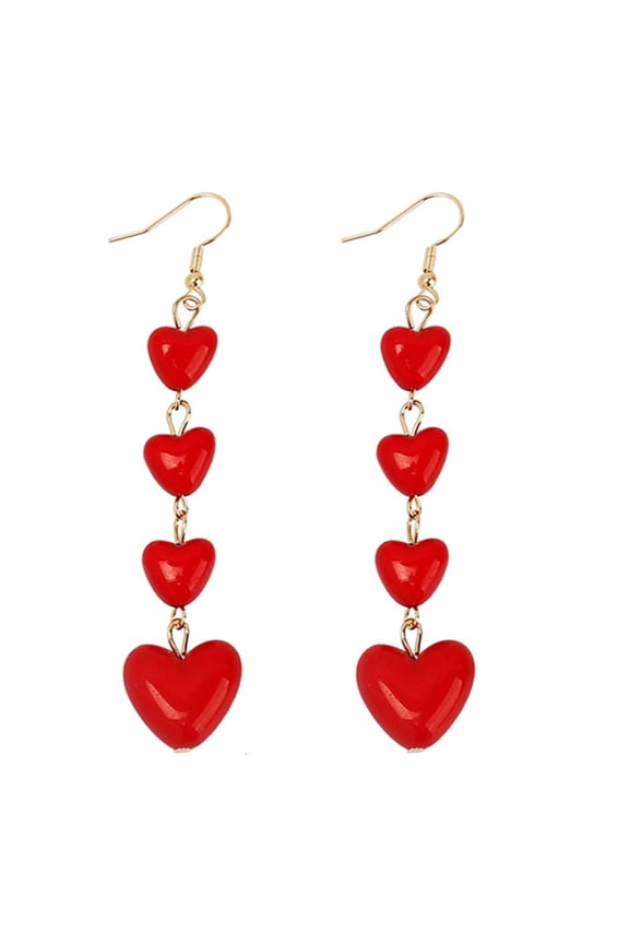 Red Heart Long Tassel Earrings Sweet Drop Dangle Earrings Party Jewelry Fashion Piercing Earrings Comfortable to Wear