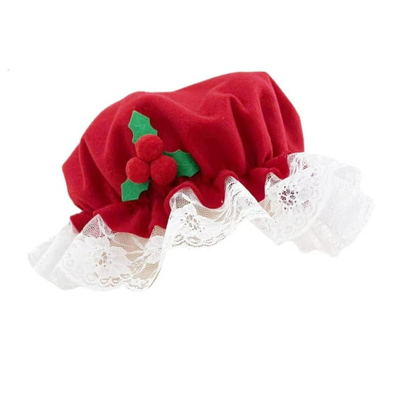 WE-POLUJ Red Mistletoe Mrs Santa Hat with Lace Great for Cosplay Bonnet Costume