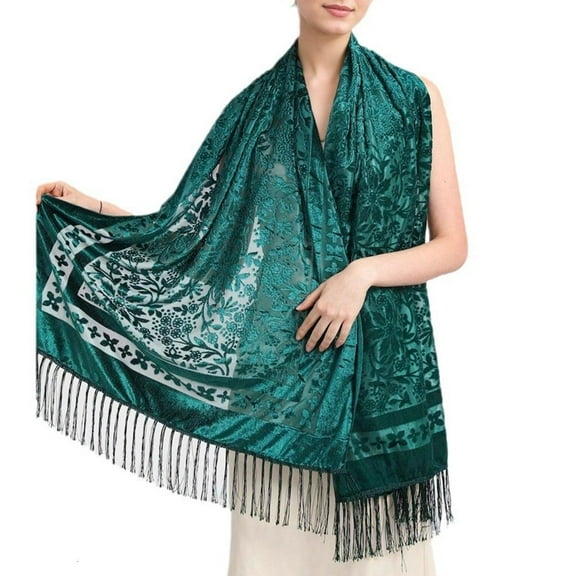 WE-POLUJ Velvet Shawl Scarf for Women Evening Dress Cover Up Shoulder Wrap Fringed Scarf