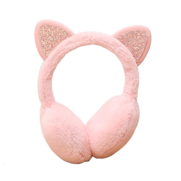 WE-POLUJ Warm Plush Ear Muffs for Women Student with Cats Ear Sequins Ear Protectors for Winter Warmth Outdoor Winter Accessory