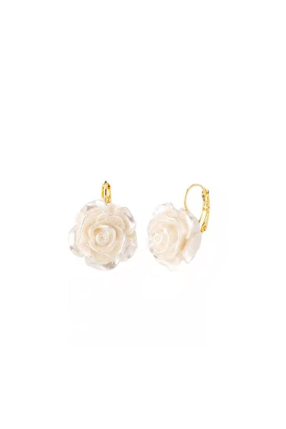White Camellia Flower Dangle Earrings For Women Summer Elegant Drop Earring