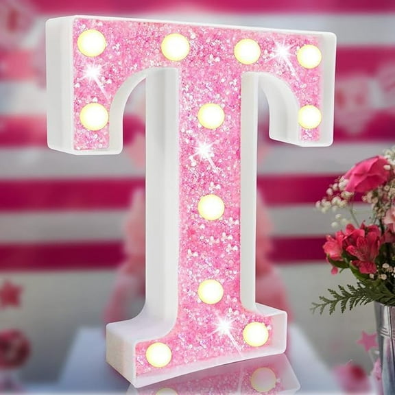 WE Pink Light Up Letters, Glitter Alphabet Letter Sign Pink LED Marquee Letter Lights Battery Powered for Night Light Girls Bedroom ,Birthday Party
