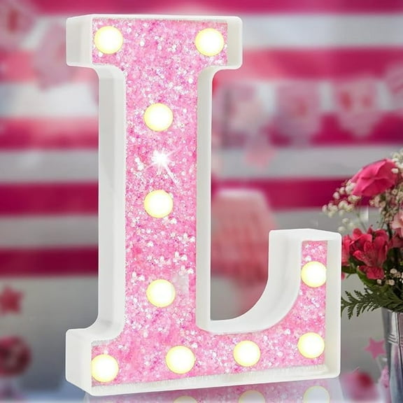 WE Pink Light Up Letters, Glitter Alphabet Letter Sign Pink LED Marquee Letter Lights Battery Powered for Night Light Girls Bedroom ,Birthday Party