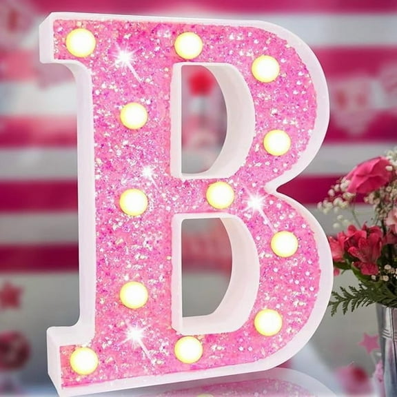 WE Pink Light Up Letters, Glitter Alphabet Letter Sign Pink LED Marquee Letter Lights Battery Powered for Night Light Girls Bedroom ,Birthday Party