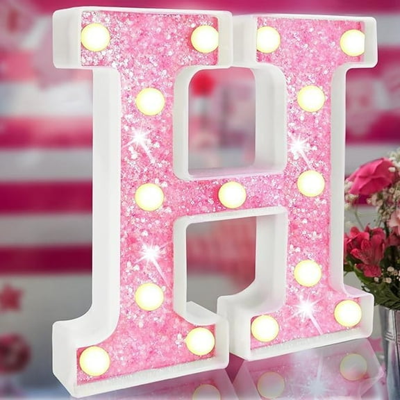 WE Pink Light Up Letters, Glitter Alphabet Letter Sign Pink LED Marquee Letter Lights Battery Powered for Night Light Girls Bedroom ，Birthday Party