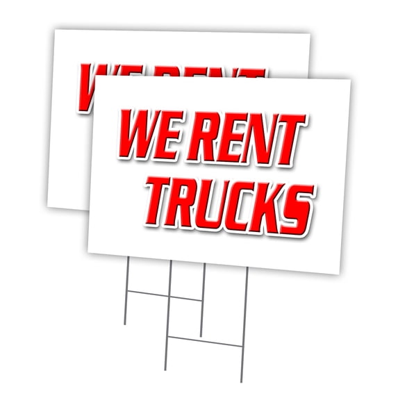 WE RENT TRUCKS 2 Pack Of 12" x 16" Yard Sign & Stake | Advertise Your Business | Stake Included Image On Both Sides | Made in The USA
