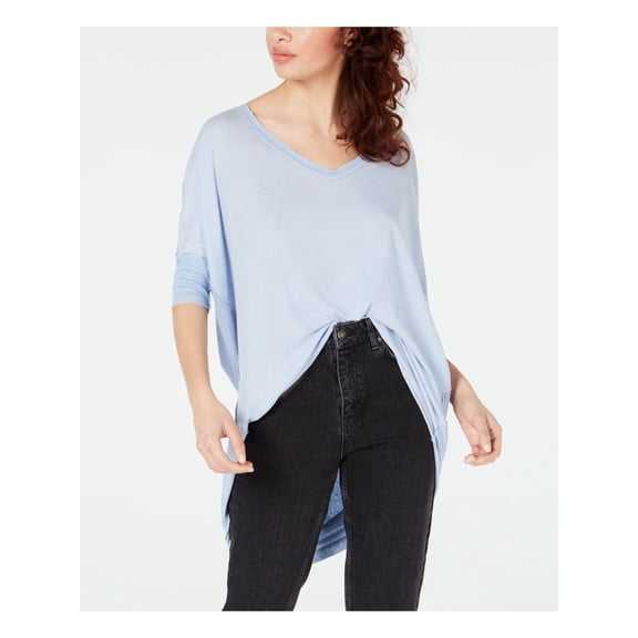 WE THE FREE Womens Light Blue Short Sleeve Jewel Neck Hi-Lo Top Size: S