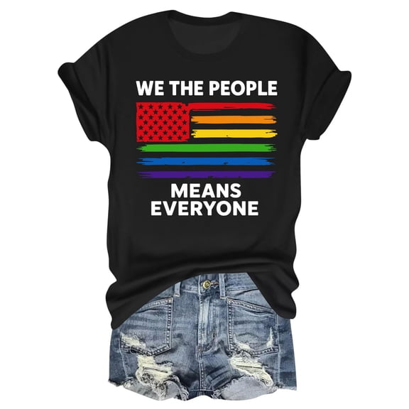 WE THE PEOPLE MEANS EVERYONE T-Shirt – Bold Rainbow Flag Design – Inclusive Message – Perfect for Pride Celebrations