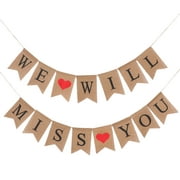 WE WILL MISS YOU Letters Bunting Banner Heart Pattern Linen Burlap Banner Swallowtail Pull Flag Party Decoration for Valentine's Day
