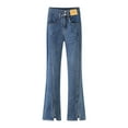 thumbnail image 1 of WEAIXIMIUNG Boyfriend Jeans for Women Loose Fit Tall Women's Straight Leg Slit Stretch High Rise Flared Trousers Solid Color Button Pocket Trousers Dark Blue XXL, 1 of 5