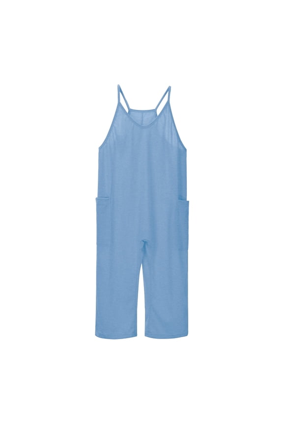 Christmas Girls Casual Sleeveless Jumpsuits Spaghetti Strap Loose Overalls Rompers Long Pants with Pocket 1 Piece Overalls S