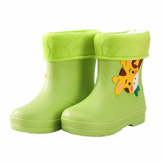 WEAIXIMIUNG Christmas Toddlers Children Rain Shoes Boys and Girls Water Shoes Giraffe Cartoon Character Rain Shoes with Warm Inner 18