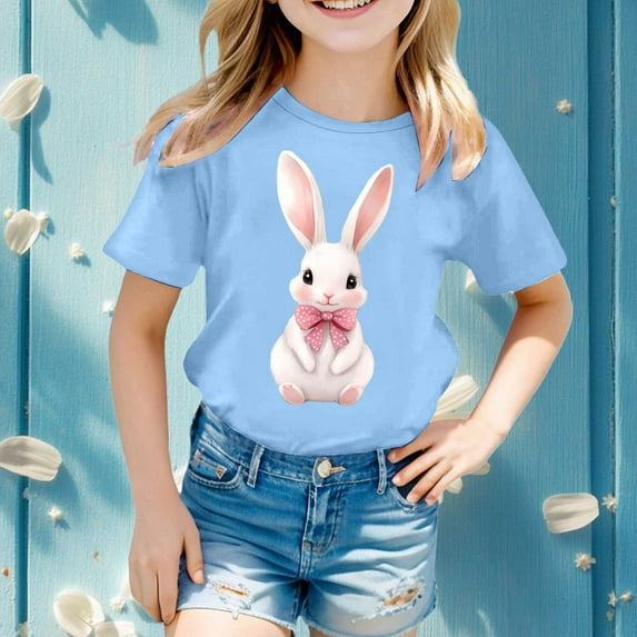 WEAIXIMIUNG Cute Clothes For Girls 8-9 Easter Girls Short Sleeve Printed T Shirt Top Casual Shirt 160