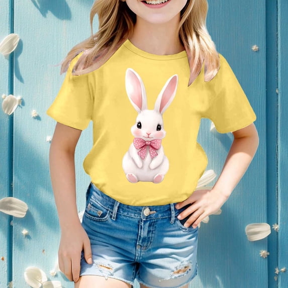 WEAIXIMIUNG Cute Clothes For Kids For School Easter Girls Short Sleeve Printed T Shirt Top Casual Shirt 140