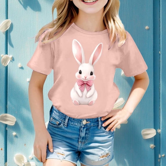 WEAIXIMIUNG Cute Clothes For Teens Easter Girls Short Sleeve Printed T Shirt Top Casual Shirt 110