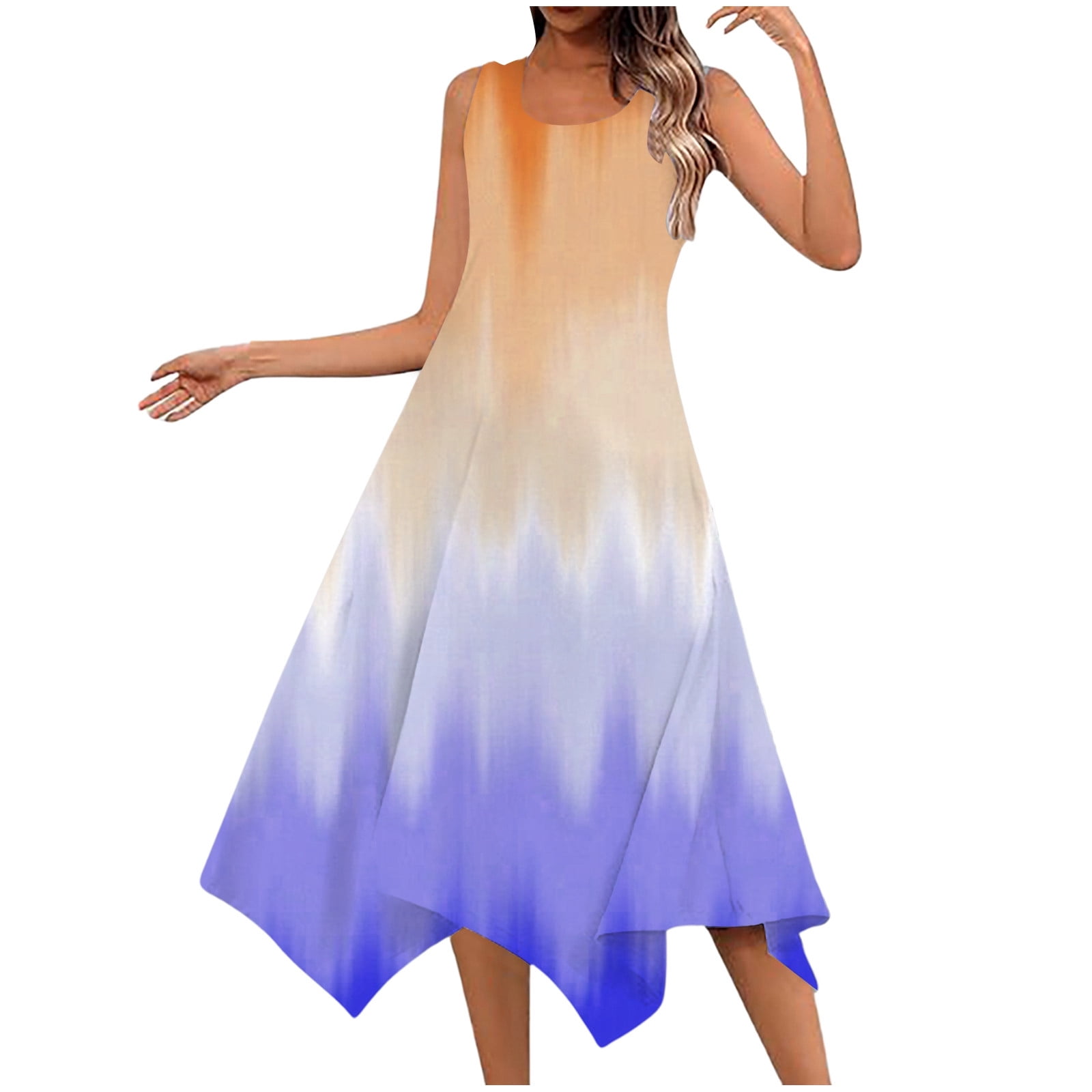 Weaiximiung Cute Womens Dresses Formal Mini Womens Casual Summer Tie Dye Print Sleeveless Dress 5173