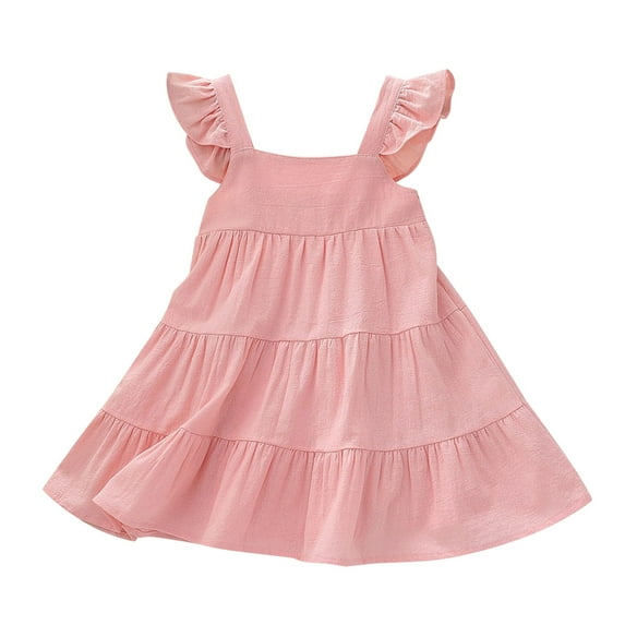 WEAIXIMIUNG Dress Up 2T Toddler Kids Baby Girls Linen Vintage Dress Ruffle Retro Solid Girl Dresses Boho Layered Dresses