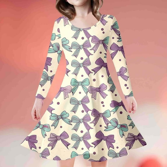 WEAIXIMIUNG Easter Cuhk Girl/Child Bow Print Party Princess Dress L