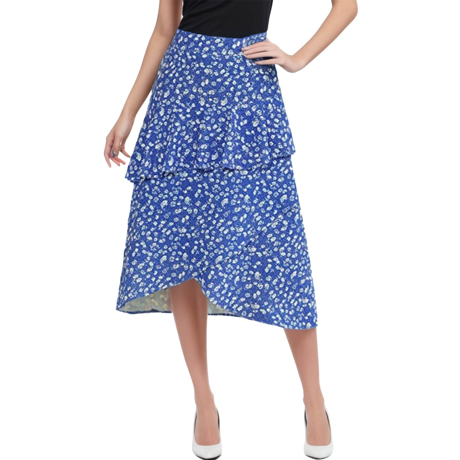 Weaiximiung European Models Bohemian Summer Floral Print Skirt High Waist Ruffle A Word Short 9930