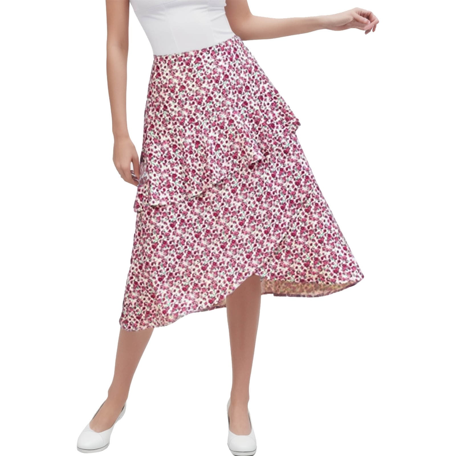 Weaiximiung European Models Bohemian Summer Floral Print Skirt High Waist Ruffle A Word Short 0634