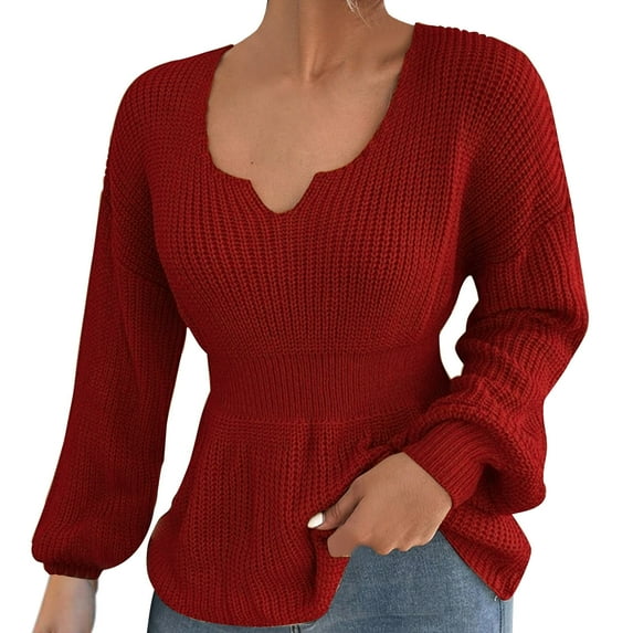 WEAIXIMIUNG Female Short Cardigan Sweaters for Women Women Winter V Neck Sweater Pullover Solid Color Ruffle Waist Knitted Sweater Xl Boatneck Sweaters for Women