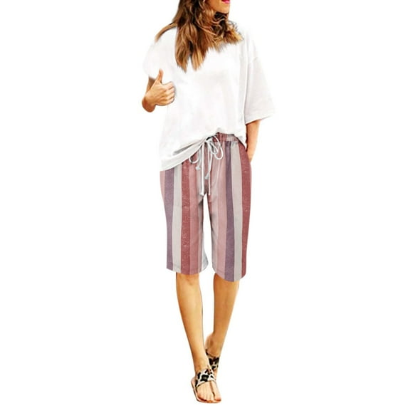WEAIXIMIUNG Female Trousers Pants for Women Tall Womens Casual Drawstring Elastic Waist Summer Soft Cute Beach Shorts with Pockets Hot Pink XXL