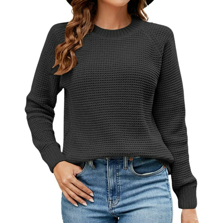 WEAIXIMIUNG Female Work Sweaters for Women Women sTurtleneck Sweater Autumn Winter Snow Pure Color Round Neck Long Sleeve Knitted Pullover M Short