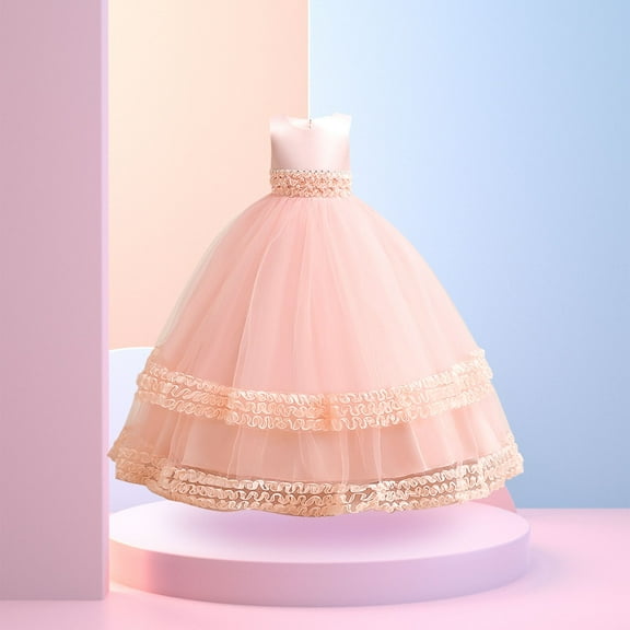 WEAIXIMIUNG Girls Dresses Size 10-12 Long Sleeve Summer New Sleeveless White Girls Fashion Button Mesh Splicing Dress 120