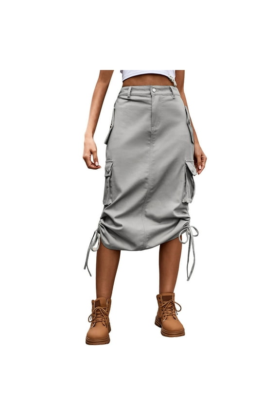 Heavy Industry Drawstring Design Denim Cargo Skirt Skirt Skirts for Women Midi Length Plus Size Trendy 2025