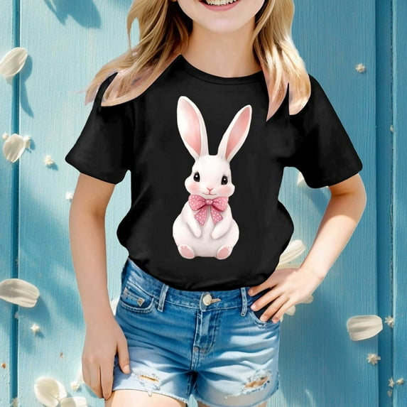 WEAIXIMIUNG Kids Clothes Easter Girls Short Sleeve Printed T Shirt Top Casual Shirt 150