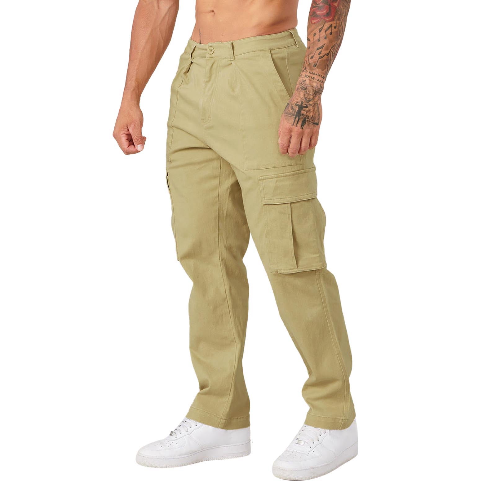 WEAIXIMIUNG Mens Cargo Pants Elastic Waistband Zipper Pocket Mens